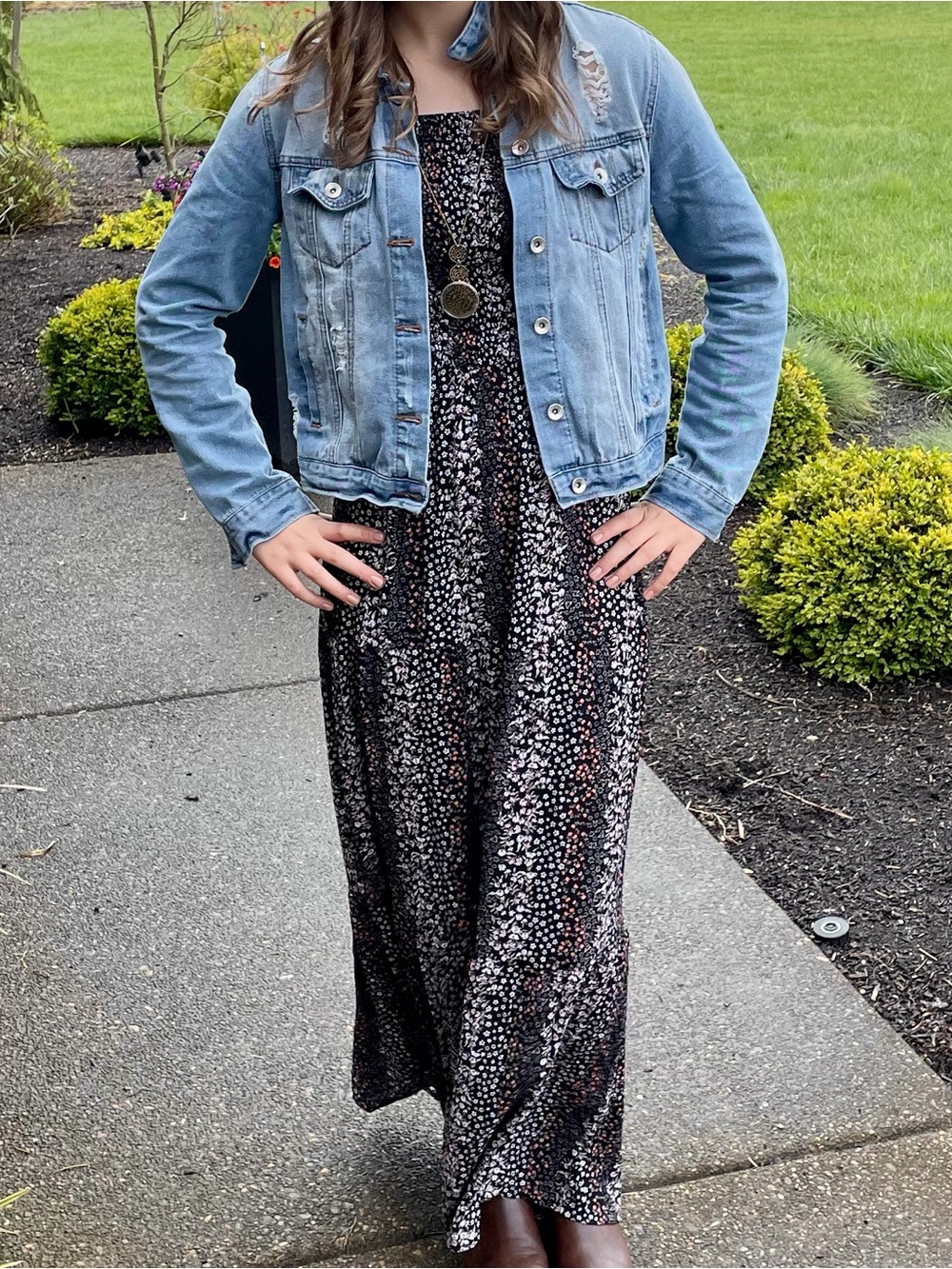 Halter Maxi Dress in Black with Pink & White Speckle Print
